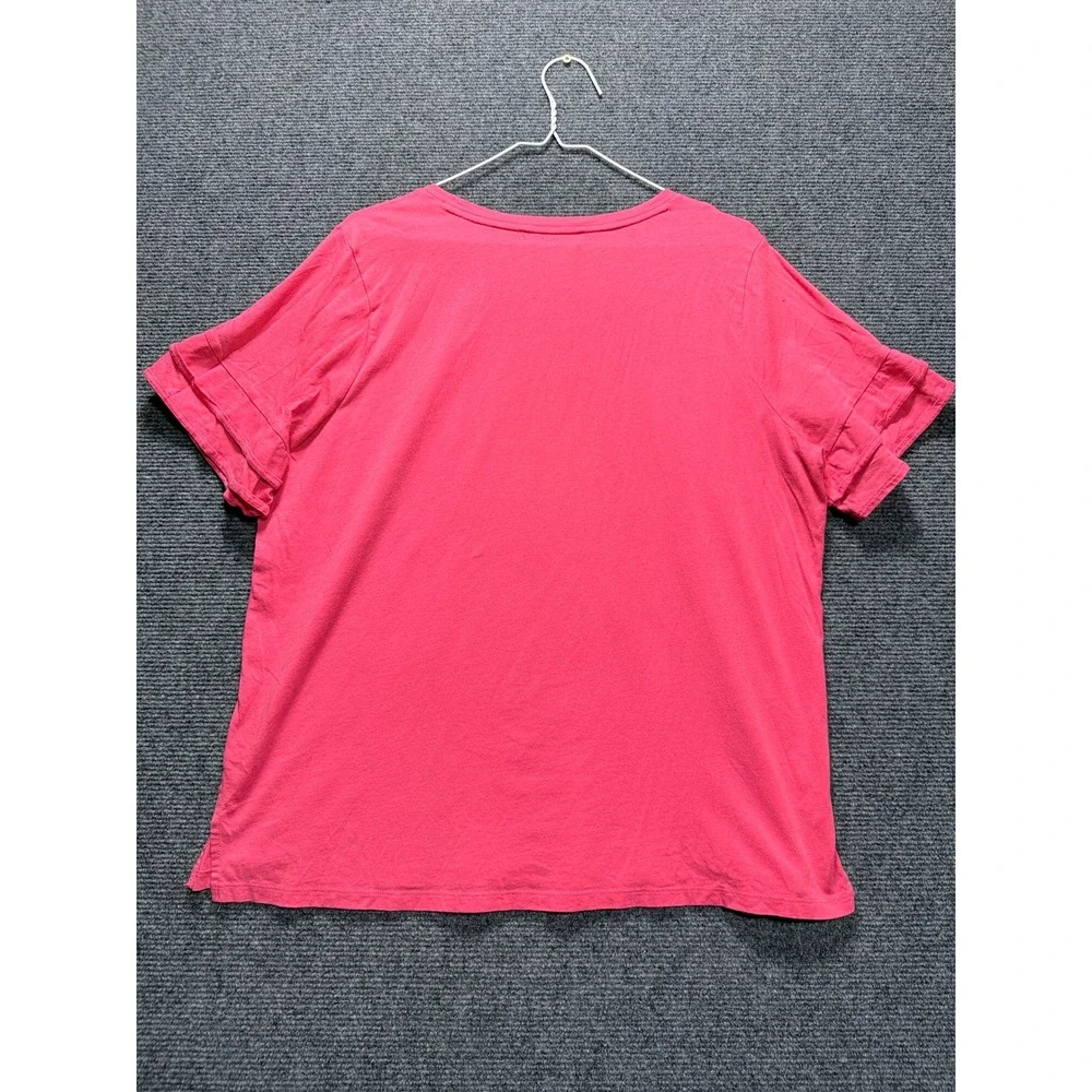 Michael Kors Ruffle Sleeve Top Women XL Pink Crew Neck Short Sleeve Logo
